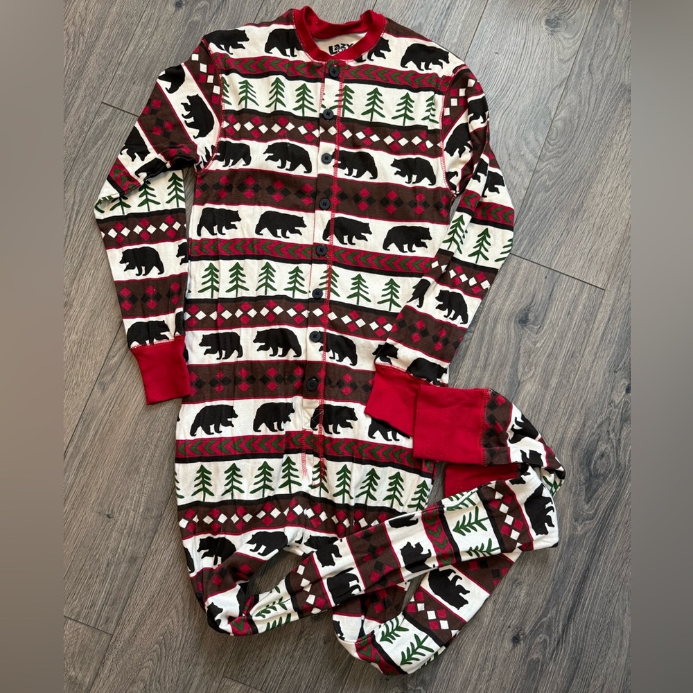 Lazy One Bear and Tree Print womens  Pajamas - Red, Black, and Green Christmas S